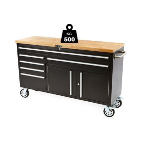 Voziček za orodje z leseno ploščo - 152 cm, črn