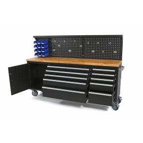 Delovna miza - pank 215 cm s perf. steno, kolesi, črna