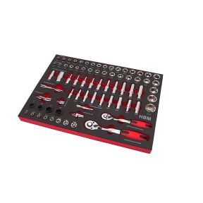 Nasadni ključi z ragljo 3/8", 1/2" v vložku, 74 delni set